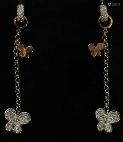 DIAMOND, WHITE & YELLOW GOLD  BUTTERFLY EARRINGS