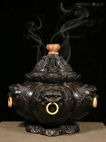 Republican Chinese Zitan Wood Censer w Soapstone F