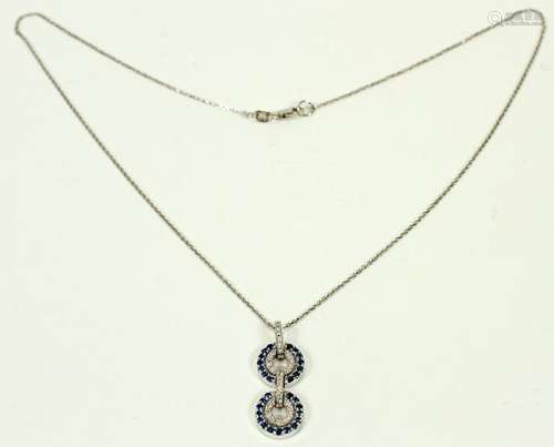 DIAMOND & SAPPHIRE, GOLD, DANGLE PENDANT ON CHAIN