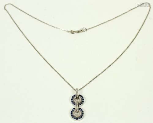 DIAMOND & SAPPHIRE, GOLD, DANGLE PENDANT ON CHAIN