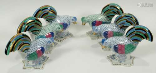 HEREND PORCELAIN CHICKEN GROUPING, 6 PCS
