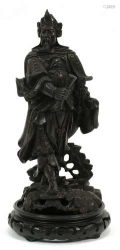 CHINESE WOOD CARVING FIGURE, H 12