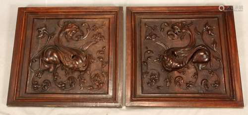 MAHOGANY PANELS, CARVED GRIFFINS, 2, H 25