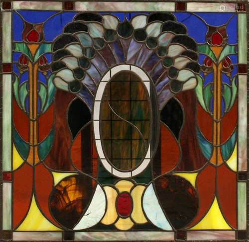 LEADED GLASS WINDOW PANEL, H 24.5