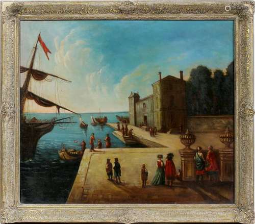 VENETIAN OIL ON CANVAS, VENICE WHARF SCENE