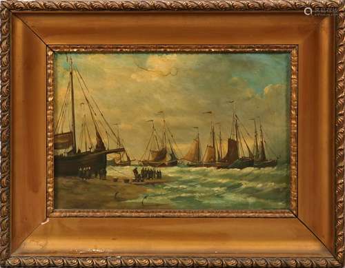 OIL ON CANVAS, C. 1900, DUTCH PORT SCENE