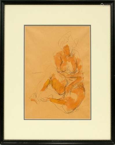 JAMES PEERY WATERCOLOR & CHARCOAL FEMALE NUDE