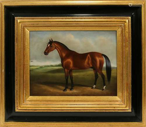 P. ENGLISH OIL PAINTING, HORSE IN LANDSCAPE