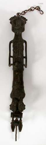 NIGERIAN BENIN BRONZE MUSICIAN WITH HORN, 19TH