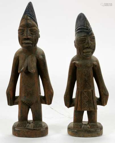 NIGERIAN WOOD FERTILITY DOLLS, PAIR, H 10