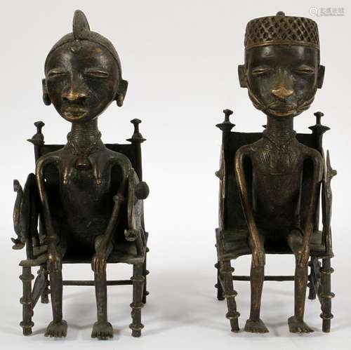 NIGERIAN BENIN BRONZE KING & QUEEN ON THRONES