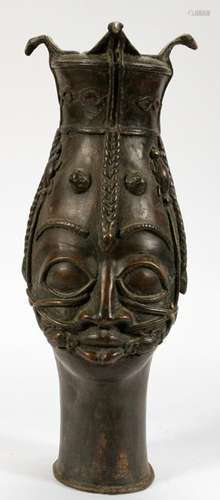 NIGERIAN BENIN BRONZE QUEEN HEAD, 19TH C.