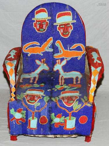 AFRICAN YORUBA BEADED CHAIR, H 38