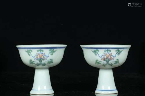 Pair of Chinese Doucai Porcelain High Foot Cups,Ma