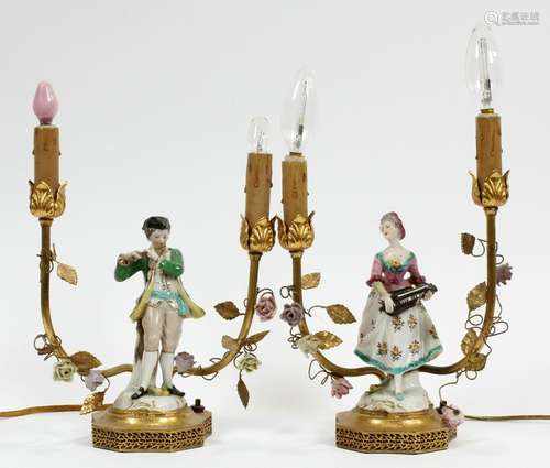 PORCELAIN FIGURES MOUNTED AS BOUDOIR LAMPS