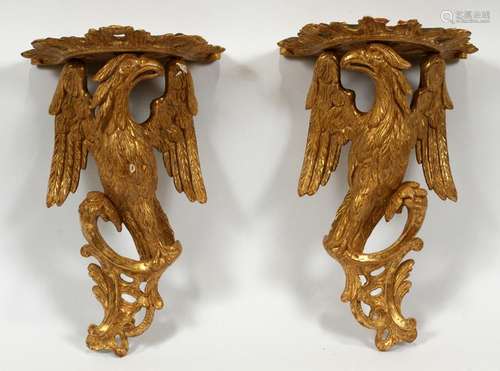 CHIPPENDALE CARVED WOOD GILT BRACKET SHELVES