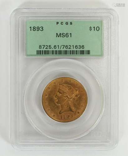 U.S.LIBERTY CORONET $10. GOLD COIN 1893