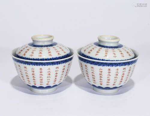 Pair of Chinese Famille Rose Porcelain Cover Cups