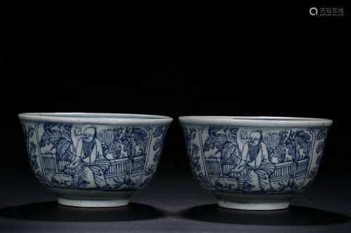 Pair of Late QingChinese Blue&White Porcelain Bowl