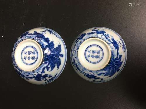 Two Chinese Blue and White Porcelain Cups,Mark