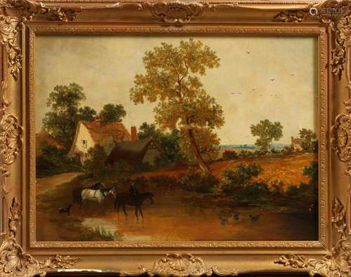 BUCOLIC COTSWALD SCENE OIL ON CANVAS, 19TH C.