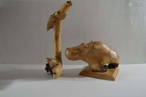 Chinese hand work wood carving horse and hippo