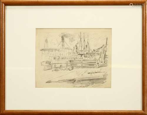 WALTER SHIRLAW GRAPHITE ON PAPER, SHIPPING PORT