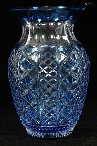 WATERFORD BLUE CUT TO CLEAR CRYSTAL VASE