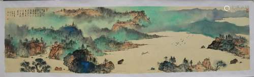 Chinese Ink Color Landscape Painting w Calligraphy