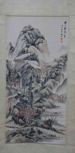 Chinese Ink Color Landscape Scroll Painting