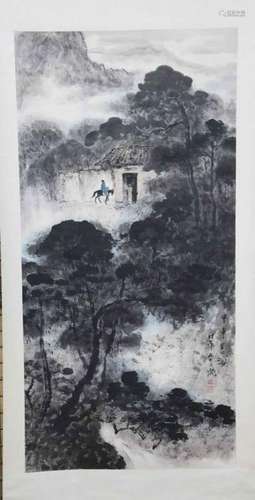 Chinese Ink Color Landscape Scroll Painting