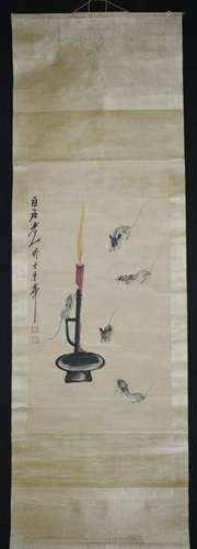 Chinese Ink Color Scroll Painting,Mark