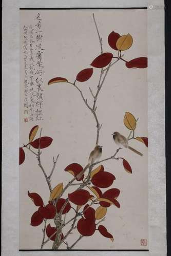 Chinese Ink&Color Scroll Painting,Signed