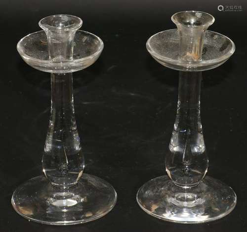 VAL ST. LAMBERT, GLASS  CANDLE STICKS