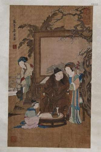 Chinese Ink&Color Scroll Painting,Signed