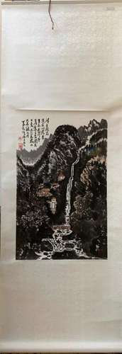 Chinese Ink Color Landscape Scroll Painting,Mark