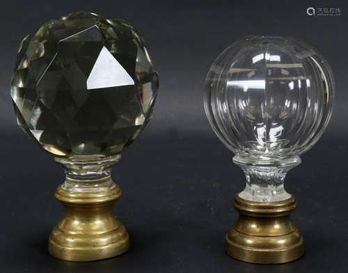 ENGLISH GLASS & BRASS NEWEL POST FINIALS, 19TH C.