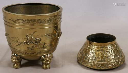 CHINESE AND EGYPTIAN  BRASS PLANTERS