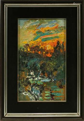 ILLEGIBLY SIGNED CHINESE OIL ON CANVAS, SUNSET