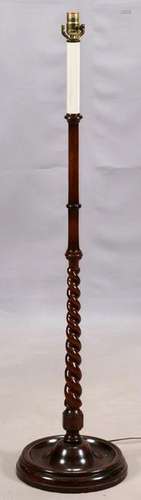 ENGLISH MAHOGANY BARLEY-TWIST FLOOR LAMP, H 54