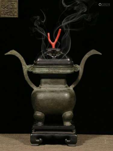 Republican Chinese Bronze Burner,Zitan Cover&Base