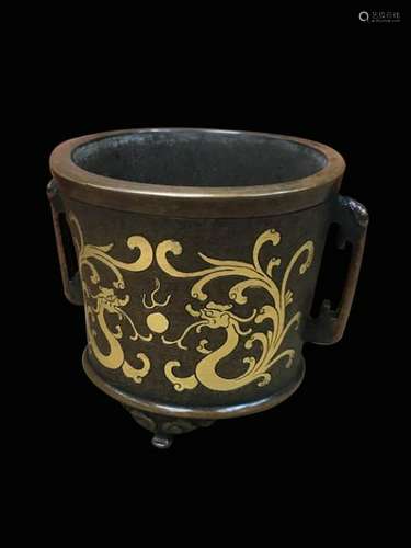 Chinese Gilt Bronze Censer,Mark