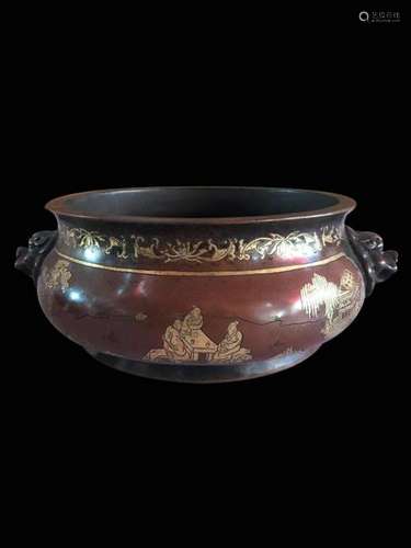 Chinese Gilt Bronze Censer,Mark