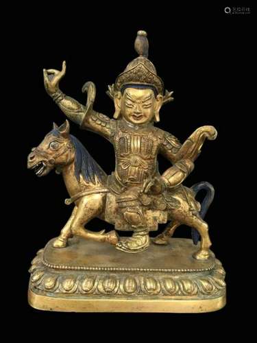 Chinese Gilt Bronze Figurine Ride on Horse