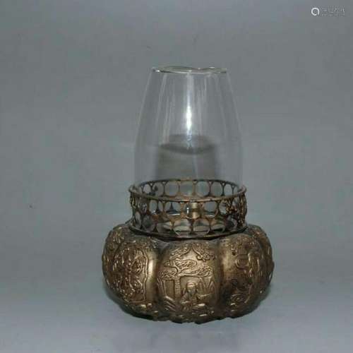 Chinese Silver Bronze Oil Lamp