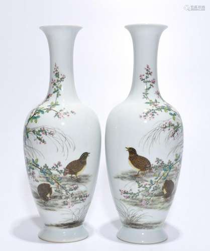 Pair of Chinese Famille Rose Porcelain Vases,Mark