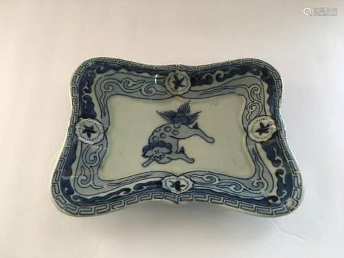 Qing Chinese Blue and White Porcelain Tray