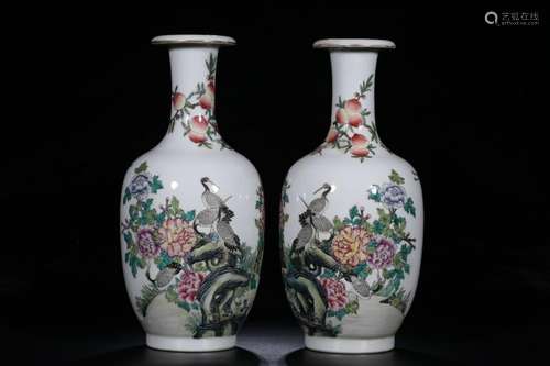 Pair of Chinese Enamel Porcelain Vases,Mark