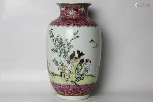 Chinese Famille Rose Porcelain Vase, Mark