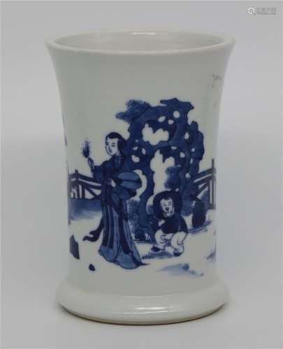 The penholder of blue and white characters in Kangxi in the Qing Dynasty